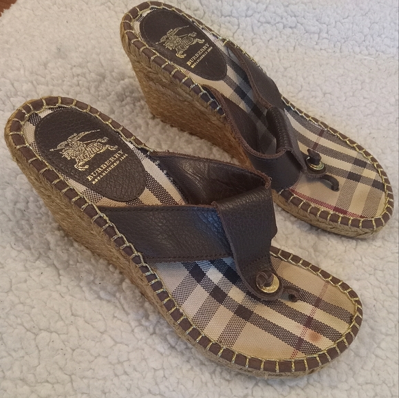 EUC | Burberry Leather Espadrille Thong Wedge Sandals | Size: EU 37 & US 6.5 - Picture 2 of 15